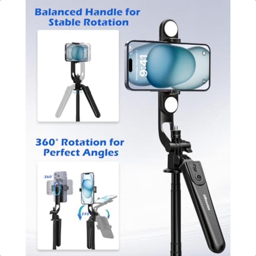 UBeesize 64'' Extendable Phone Tripod Selfie Stick with Light and Remote Adjustable Tripod Stand for iPhone 1116 Android GoPro