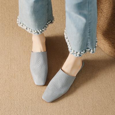 Mode 2025 Sommer Damen Schuhe Echtes Leder Eckige Zehenpartie Damen Sandalen Einfarbig Moderne Sandalen für Damen Klobiger Absatz Damen Pantoletten Schuhe