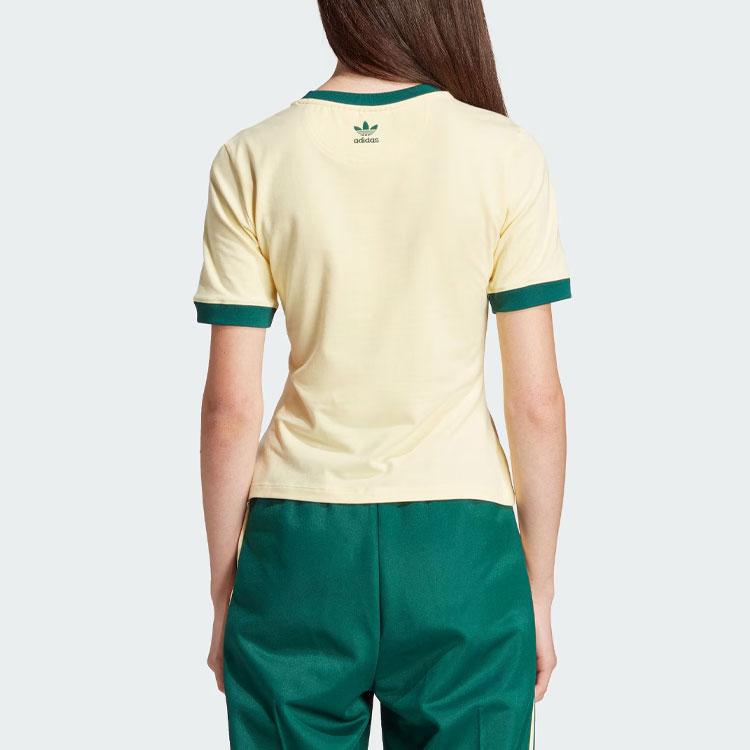 Adidas Tricou Sport Original Retro cu Imprimeu Grafic, Dungi, Croială Slim-Fit, Femei, Topuri, Galben IT9868