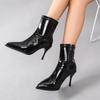 Fashion Patent Leather Women Ankle Boots Zipper Shoes Sexy Thin Heels Pointed Toe Modern Short Botas Mujer