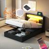 Upholstered Bed 90x200cm, LED Light Strips, Storage Space, Bluetooth Player, USB Charging, Youth/Adult, PU Leather Black (Without Mattress)
