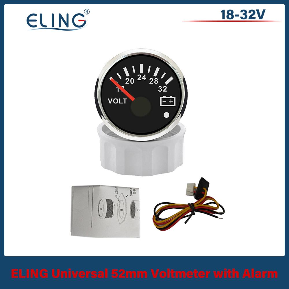 ELING Newest Waterproof 52mm 8-16V 18-32V Voltmeter with Red Backlight and Alarm for Car Boat Yacht Truck Motorcycle Universal