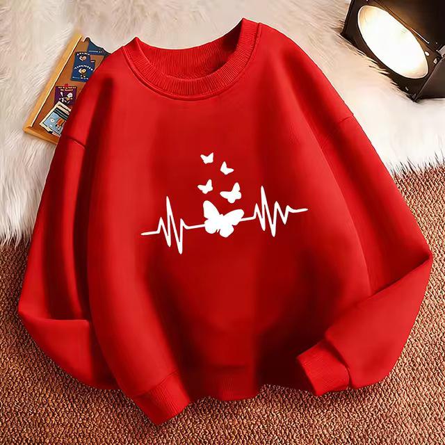 Retro Heart & Butterfly Pullover Hoodie for Kids - Boys & Girls Autumn/Spring Casual Sportswear