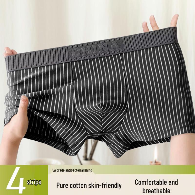 

Men s Striped Cotton Boxer Briefs - Antibacterial & Breathable for All Seasons 6XL [100-110 kg] чёрный