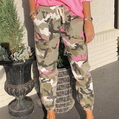 Calças Harem Elásticas de Cintura Alta para Mulheres Calças Cargo Camufladas Calças Casuais Militares Exército Combate Camuflagem Esportivas