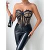 Sexy rückenfreies Korsett-Bandeau-Top mit Spitzenbesatz und Hakenverschluss