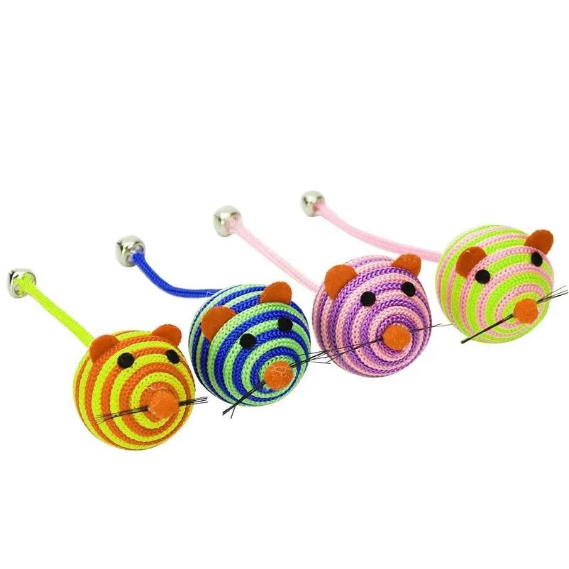Pet Cat Toys Stripe Nylon Rope Round Ball Mouse Toy with Bell Pet Cat Chew Toy Cat Toys Interactive Pet Products gatos