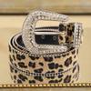 Women  Solid /Leopard Print Studded  Belt Pu Leather Bling  Adjustable Glitter Waistband For Club Party