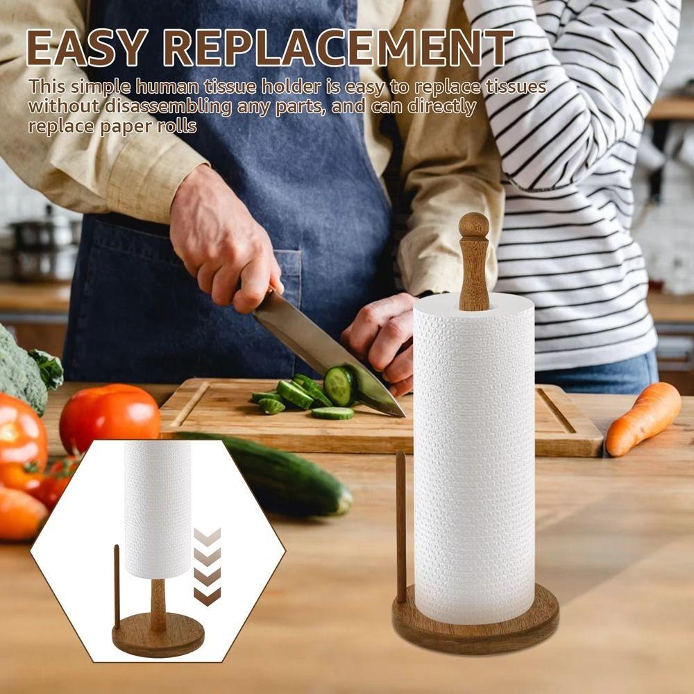 Freestanding Wooden Paper Towel Holder Anti-Skid Roll Towel Stand Roll Paper Holder Bathroom