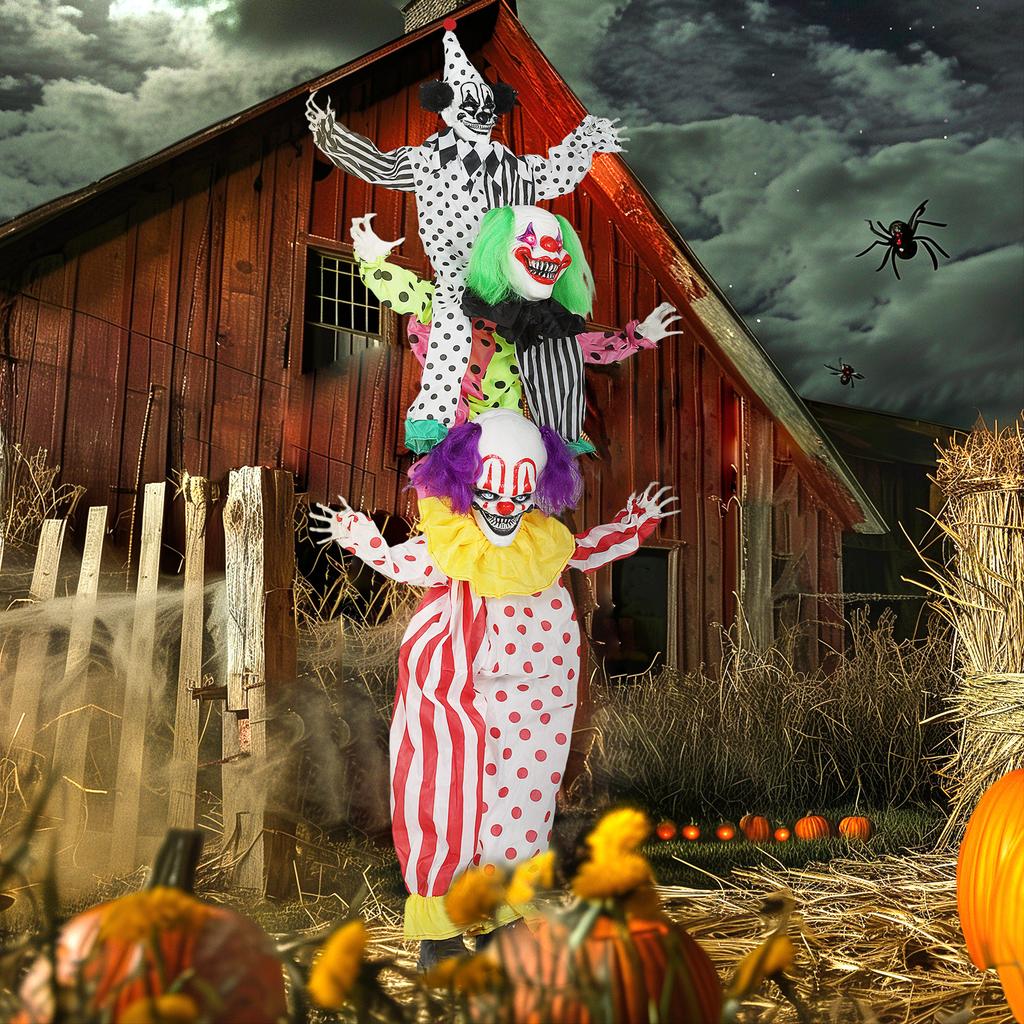 Stackable Halloween animatronics clowns with red glowing eyes for indoor party props