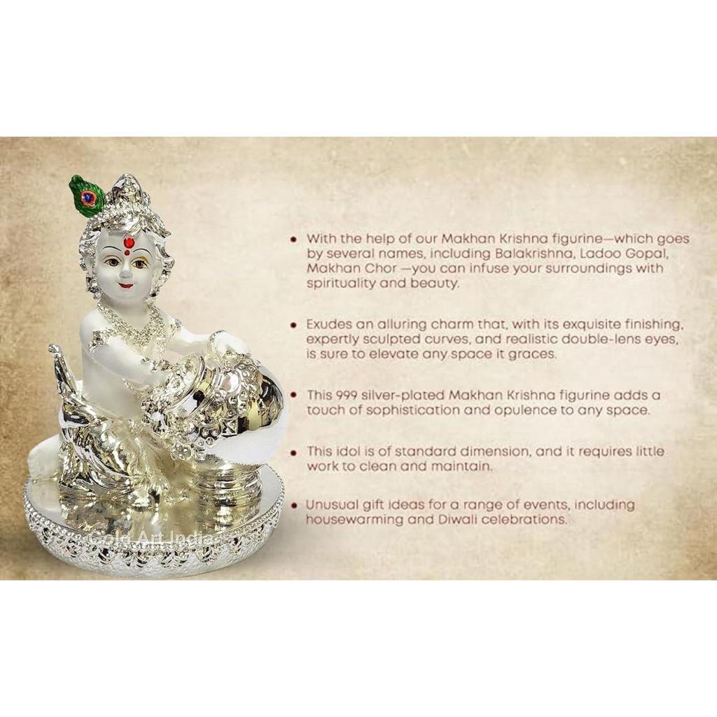 Makhan Krishna | Idol for Home Decor| Laddu Gopal Murti for Gifting | Small Statue for Office Desk | Makhan Chor Idol | Bal Gopal Idol for Puja