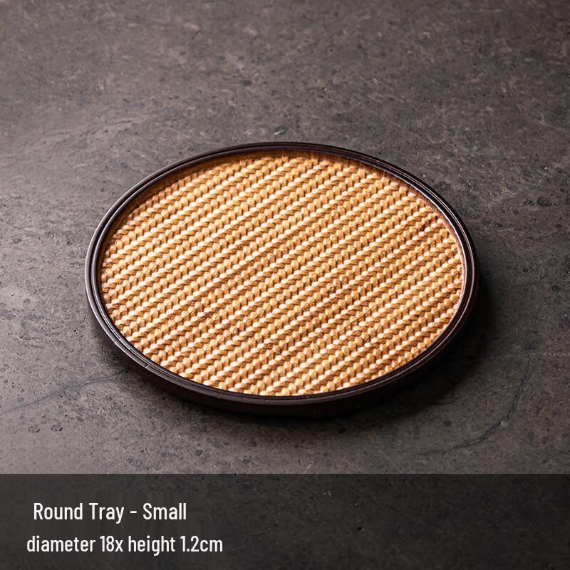 Bamboo Mat Pattern Round Tea Tray Small