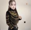 De Rong Women's High-Class Autumn Winter Half-High Collar Long Sleeve T-Shirt with Hot Drilling
