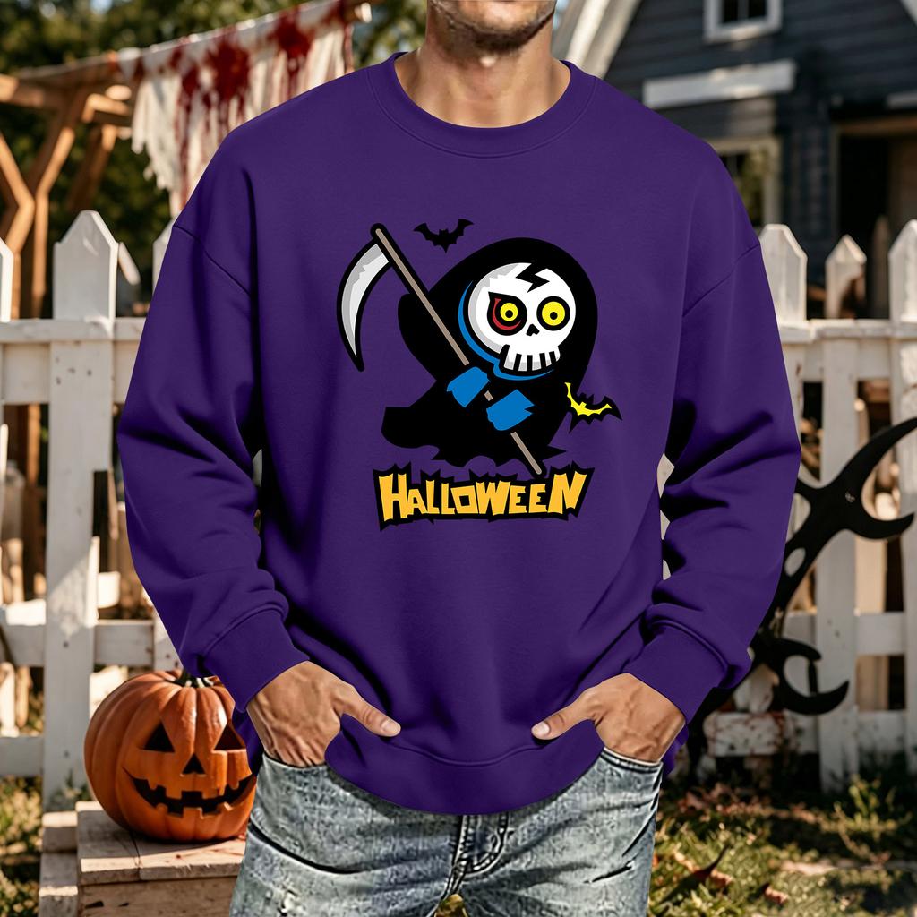 Men's Halloween Printed Long Sleeve T-Shirt Unisex Crewneck Casual Sports Top