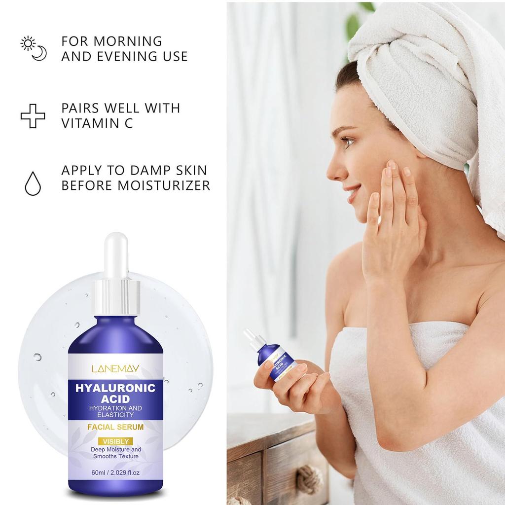 Hyaluronic Acid Facial Serum - Plumps and Hydrates Skin, Smooths Wrinkles and Protects Skin Barrier,60ml