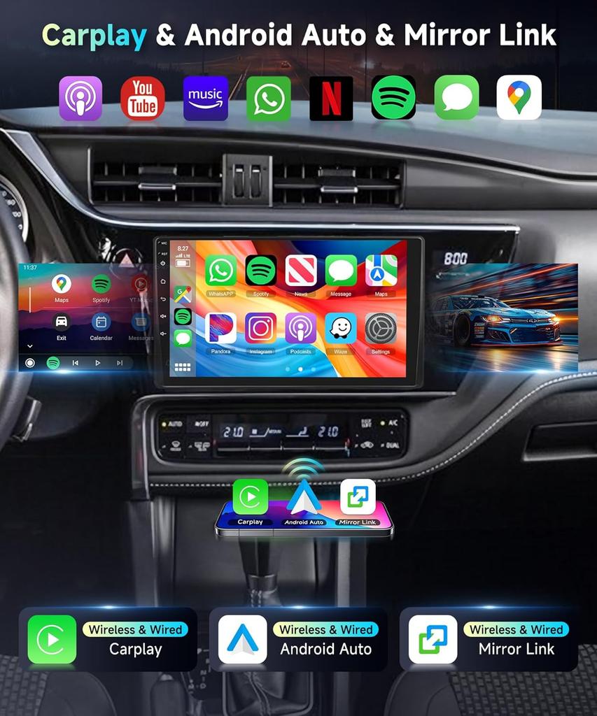 2G+64G Android 13 Car Stereo for Toyota Corolla 2017-2019, 9' HD Touch Screen, Wireless CarPlay, Android Auto, GPS, Bluetooth 5.