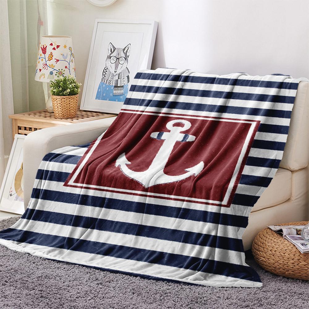 1Pc Nautical Theme Print Flannel Blanket, High quality Comfortable for All Seasons, Home Decor, Warmth and Comfort, Perfect for Christmas Gifts