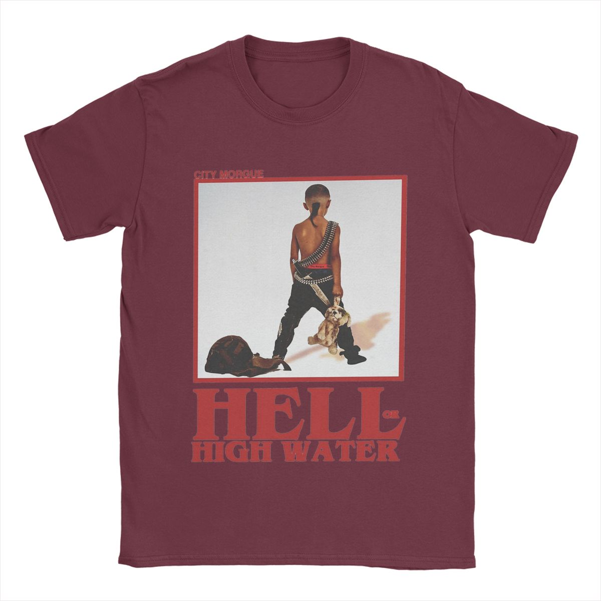 

Повсякденна футболка City Morgue для чоловіків, бавовняна футболка з круглим вирізом, футболка з коротким рукавом, одяг з принтом XXXXXL бордовий