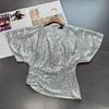 Foreign Trade Order F * 21 L.G.S.P Style Silver Sequined Batwing Sleeve Waist Hugging Irregular Temperament Top