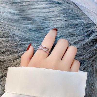 Zircon Double-Layer Open Ring: Trendy Diamond Tail Ring for Women