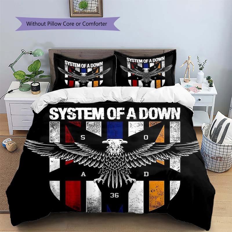 System Of A Down Eagle Shield Vintage Print 3 Pieces Duvet Cover Set Metal Rock Band Bedding Bedroom Decor Without Pillow Core Comforter