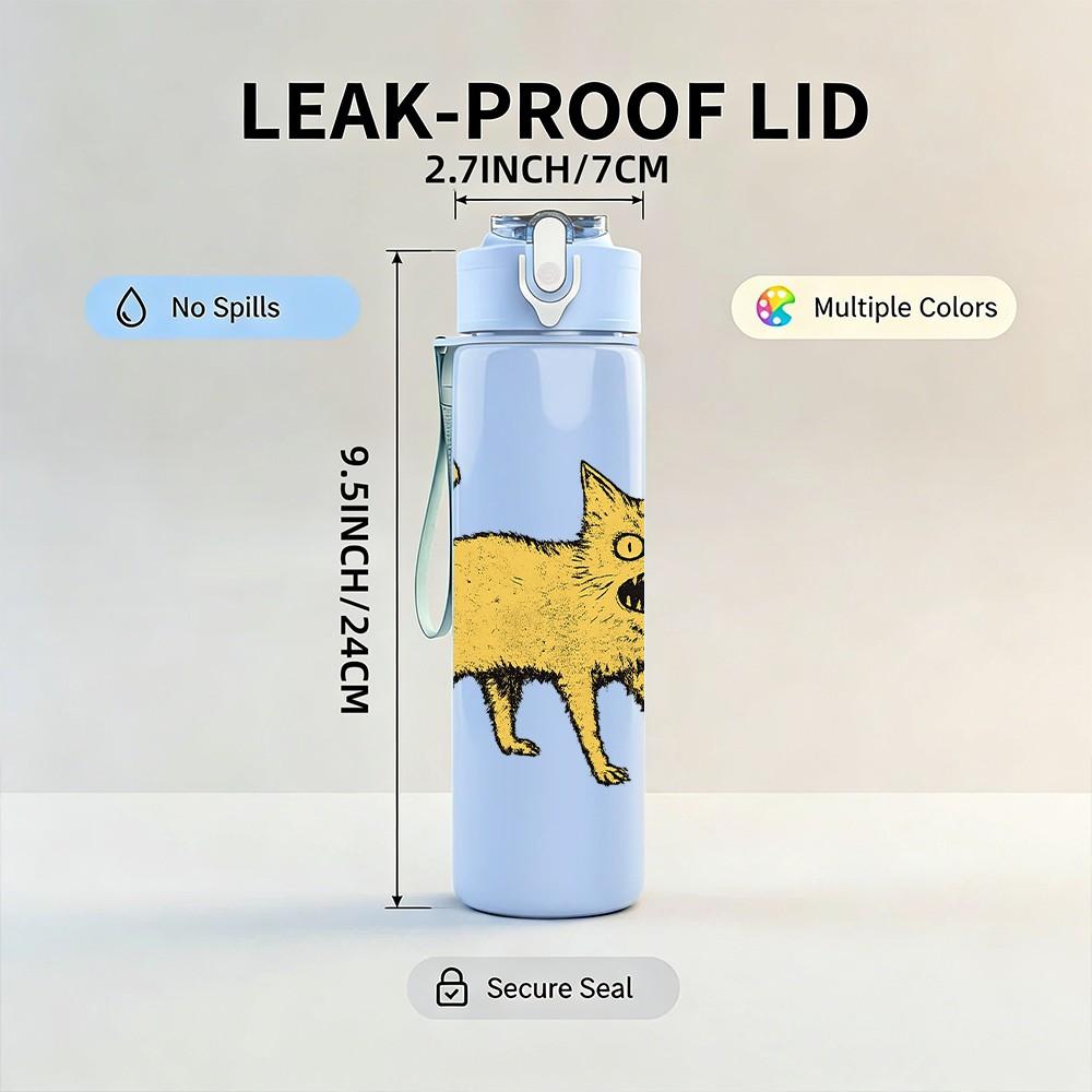 1PC Cute Yellow Cat Kitten Animal Print 750ml Color Plastic Sports Water Bottle Leakproof Flip Straw Lid Suitable for Sports Office Home Use
