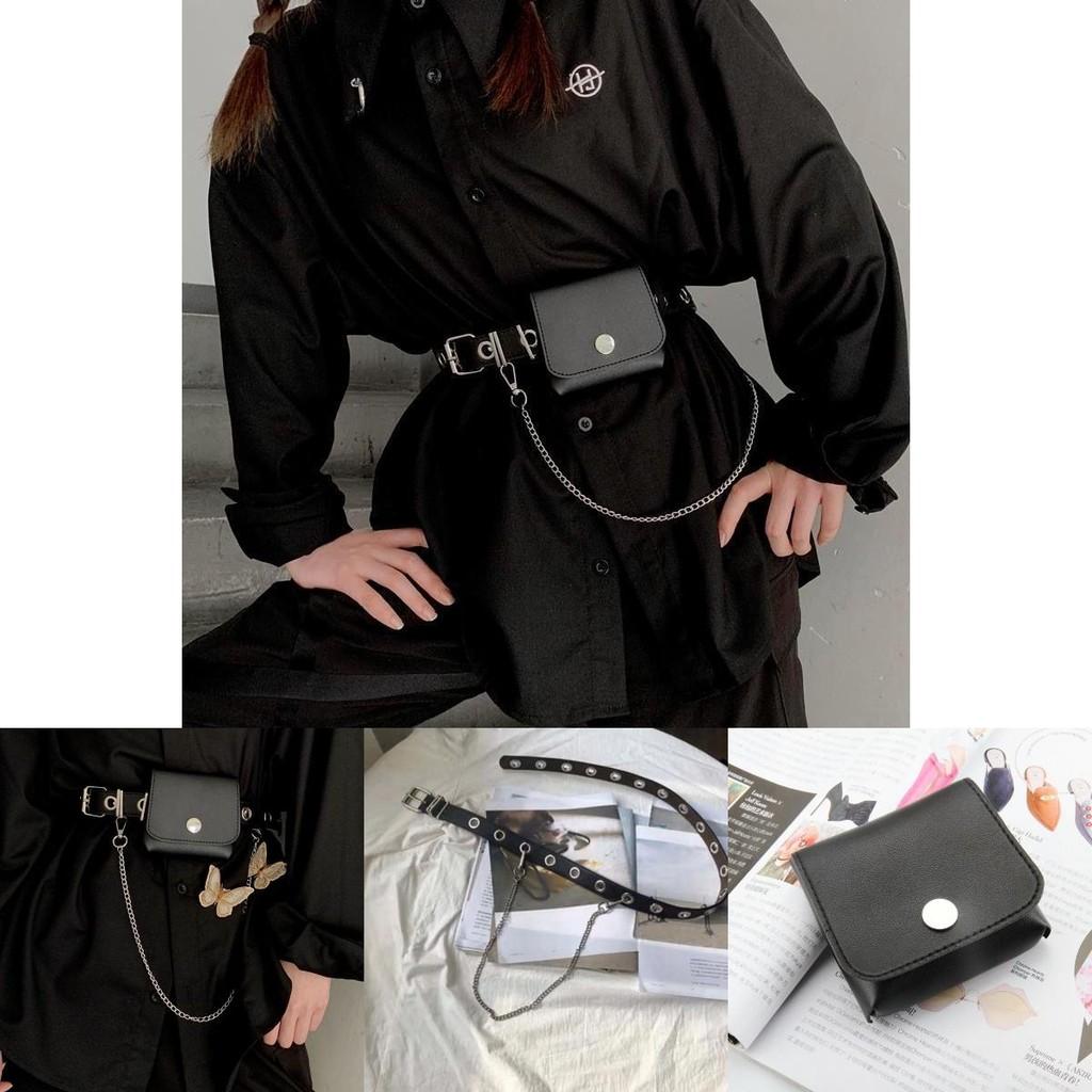 Pu Stylish Black Waist Belt With Trendy Chain Accessory For Hip Hop Outfits And Jk Uniforms