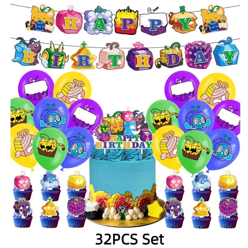 Blox Fruits Cartoon Theme Birthday Party Decorations Set Flags Balloons Cake Toppers