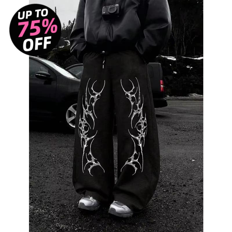 Men's Gothic Print Sweatpants Loose Fit Unisex Streetwear Fashionable Sportswear Trousers Men Clothing