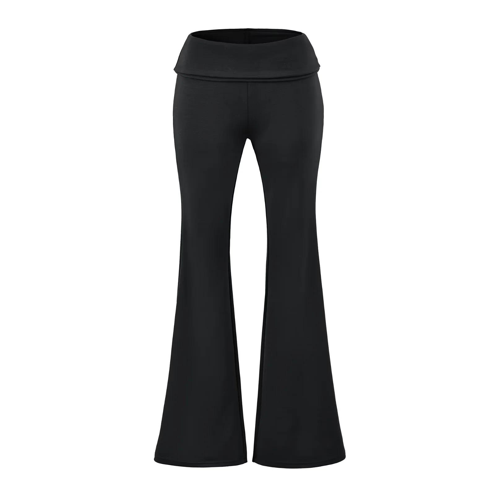 

Women s Stylish High-Waisted Stacked Micro-Flare Pants, Perfect for Spring & Autumn, European and American Trend Large чёрный