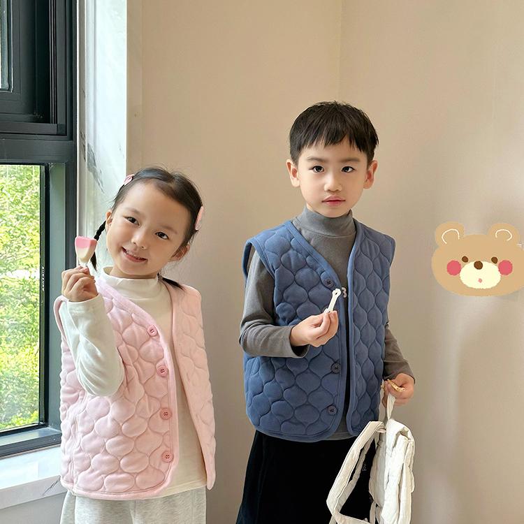 Children's Vest Autumn Winter Boys Girls Solid Color Thick Warm Cardigan Student Base Shirt Underwear Jacket Baby  Clothing