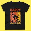 Happy Meow-O-ween Funny Halloween Black Cat Scary Spooky Womens Tee T Shirt Mens Tops Unisex Top