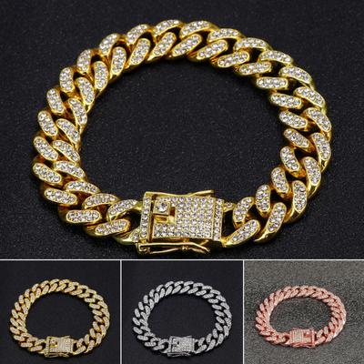 Rhinestone Fine Workmanship Electroplating Shiny Long-lasting Decorate Non-fading Shiny Cuban Link Chain Bracelet