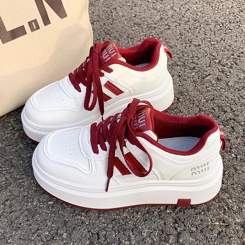 Ankela red muffin thick-soled heightening striped little white shoes women's 2025 spring and autumn new popular versatile casual board shoes