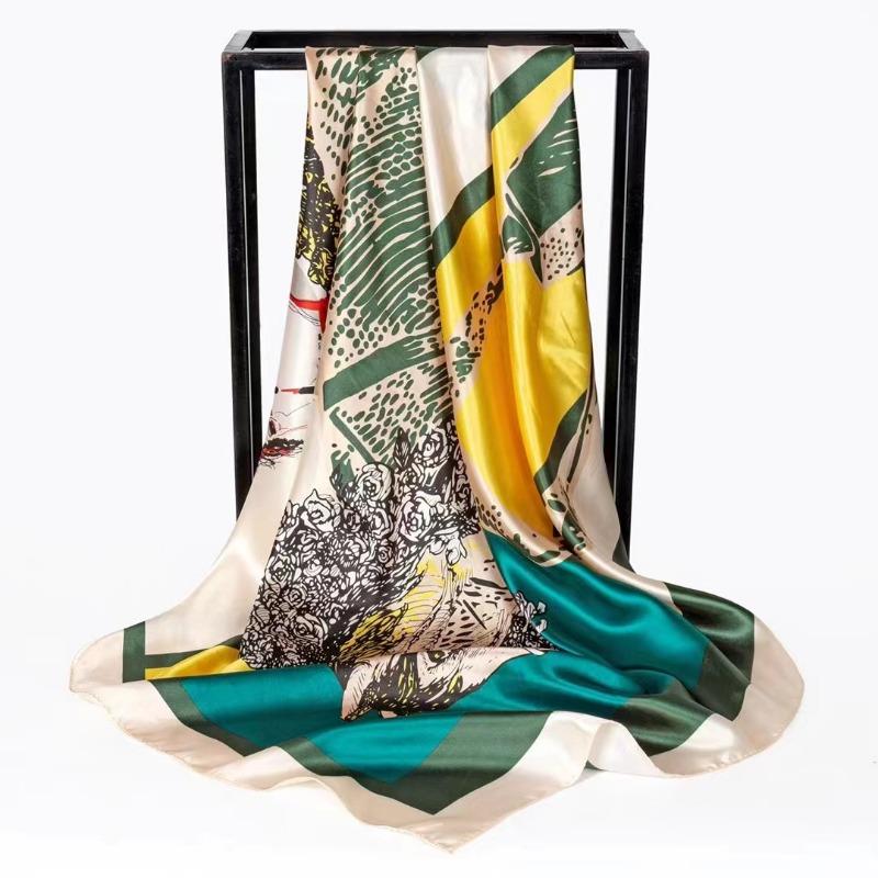 Simulation Silk Scarf Spring and Summer Versatile Sunshade 90 Square Scarf Painted Pearlescent Color Ding Women's Square Scarf Silk Scarf