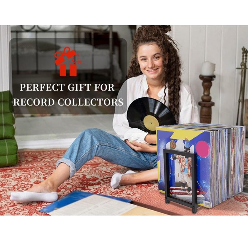 Metal Vinyls Record Display Stand For Secure Storage And Home Decoration In Black Finish