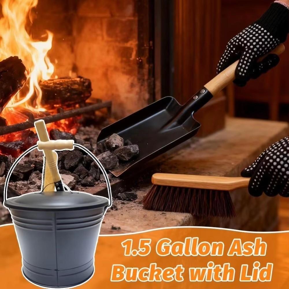 Ash Removal Fireplace Ash Bucket Large Capacity Heavy Duty Ash Removal Container with Lid Rust Resistant
