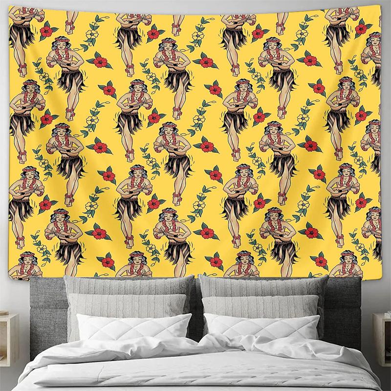 Hawaiian Tapestry Wall Hanging Vintage Tropical Floral Nature Aesthetic Room Decor Beach Theme Dorm Wall Art Home Decoration