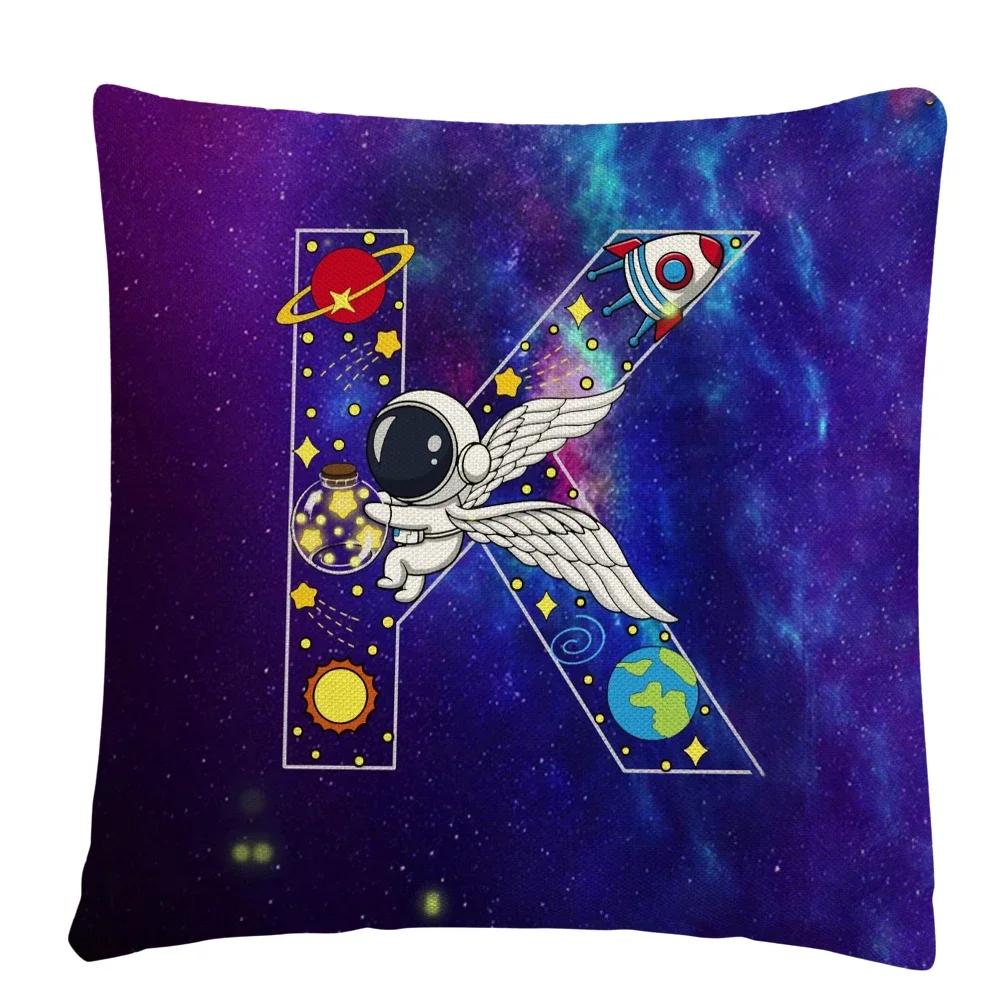 Astronaut Letter Cartoon Pattern Cushion Cover Pillowcase Home Sofa Car Decorative