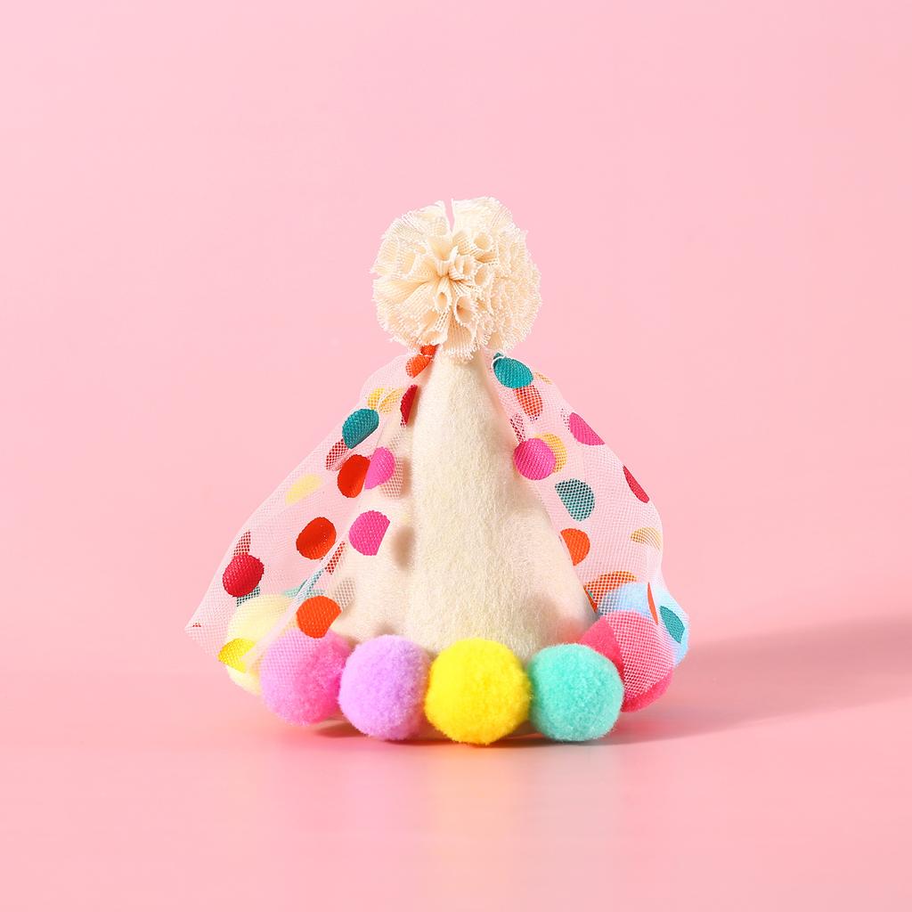 Pet Dog Birthday Dress Up Polka Dot Lace Bib Birthday Hat Set Cat Dog Candy Colorful Ball Bib Collar INS Headwear Birthday Gift
