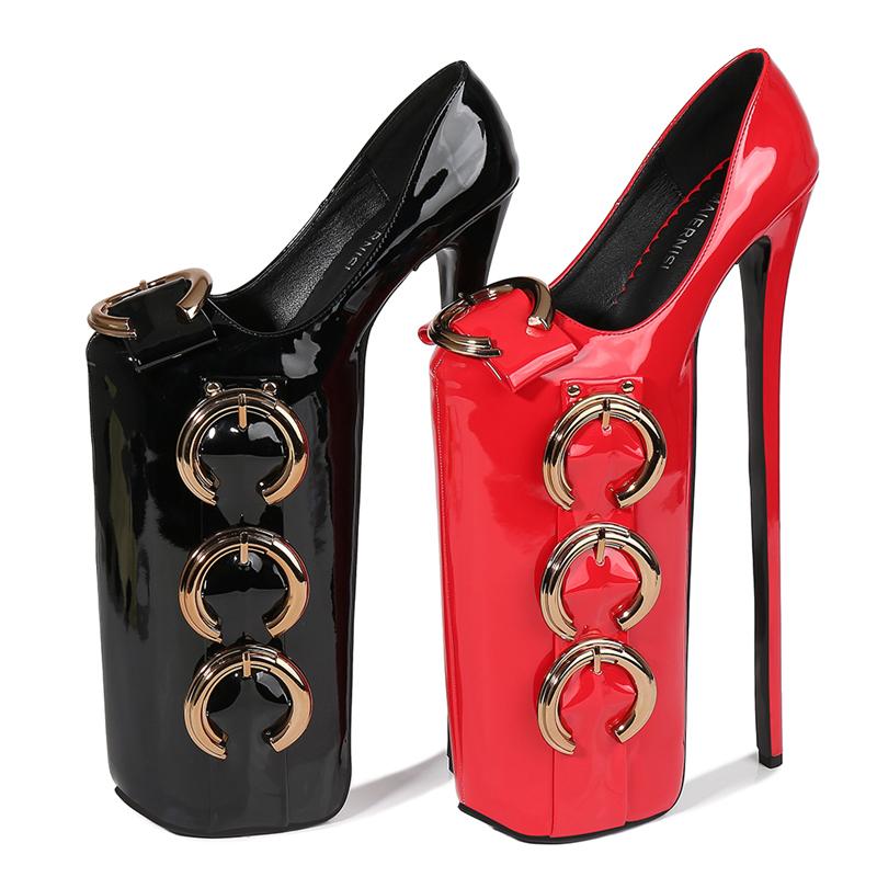 Sexy 30cm Extreme High Heels Platform Shoes Woman Large Size 44 45 Buckle Red Black Women's Heels Pumps Nightclub Stripper Shoes
