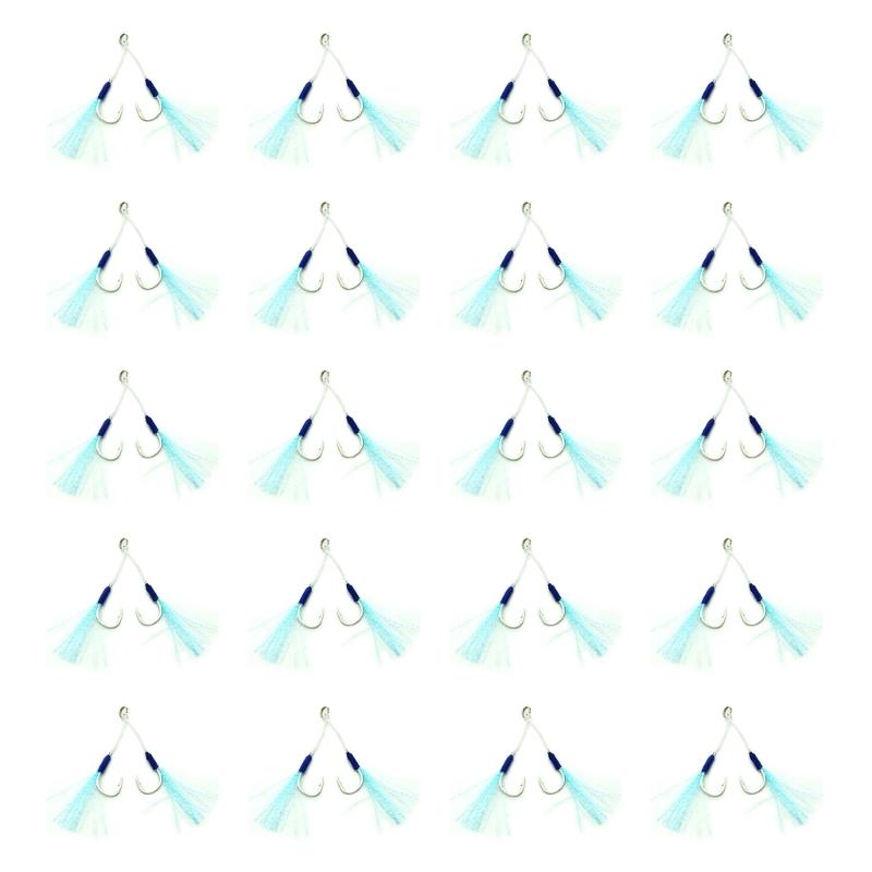 Double Fishing Assist Hook for Vertical Jigging Lures, 20Pcs Jigging Hook Slow Falling Jigs Fishing Hook Replacements
