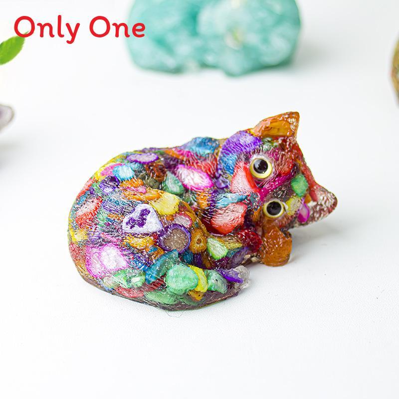 Resin Filled Natural Crystal Sleeping Cat Decor With Gift Box For Home Office Display