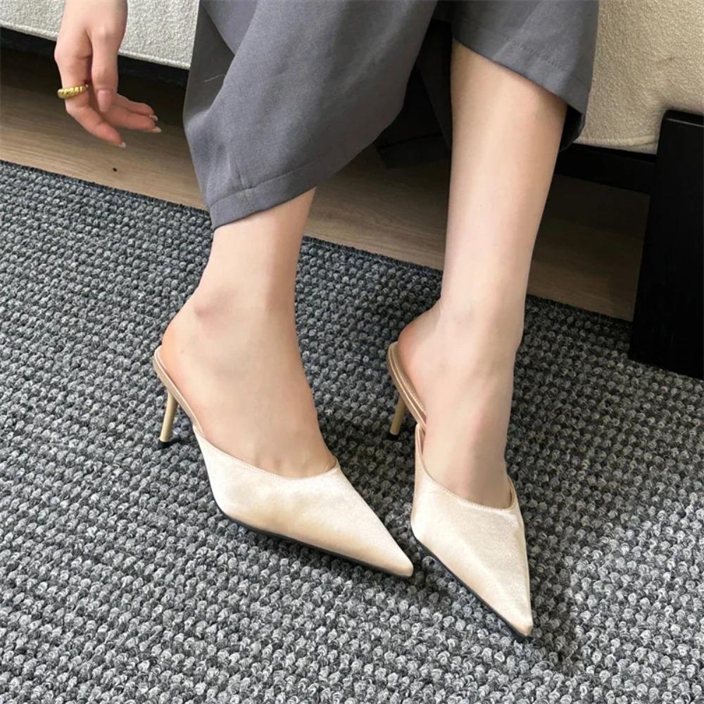 Eilyken Pointed Toe Women Slippers Thin Low Heels Casual Pumps Summer Slide Mules Shoes Size:35 42