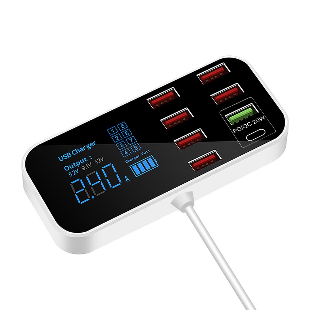 A9S+ 8 Port Car Charger with LED Display Type C QC3.0 Quick Charging Intelligent Portable Safe Vehicle Charger Station
