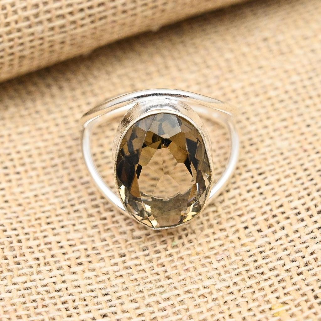 Smoky Topaz Gemstone Handmade Solid 925 Sterling Silver Ring Jewelry