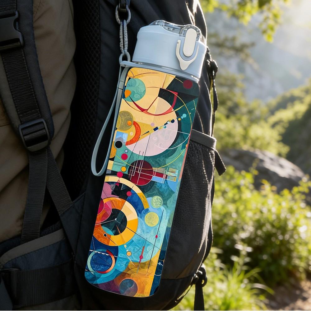1PC Colorful Abstract Music Boombox Print 750ml Color Plastic Sports Water Bottle Leakproof Flip Straw Lid Suitable for Sports Office Home Use