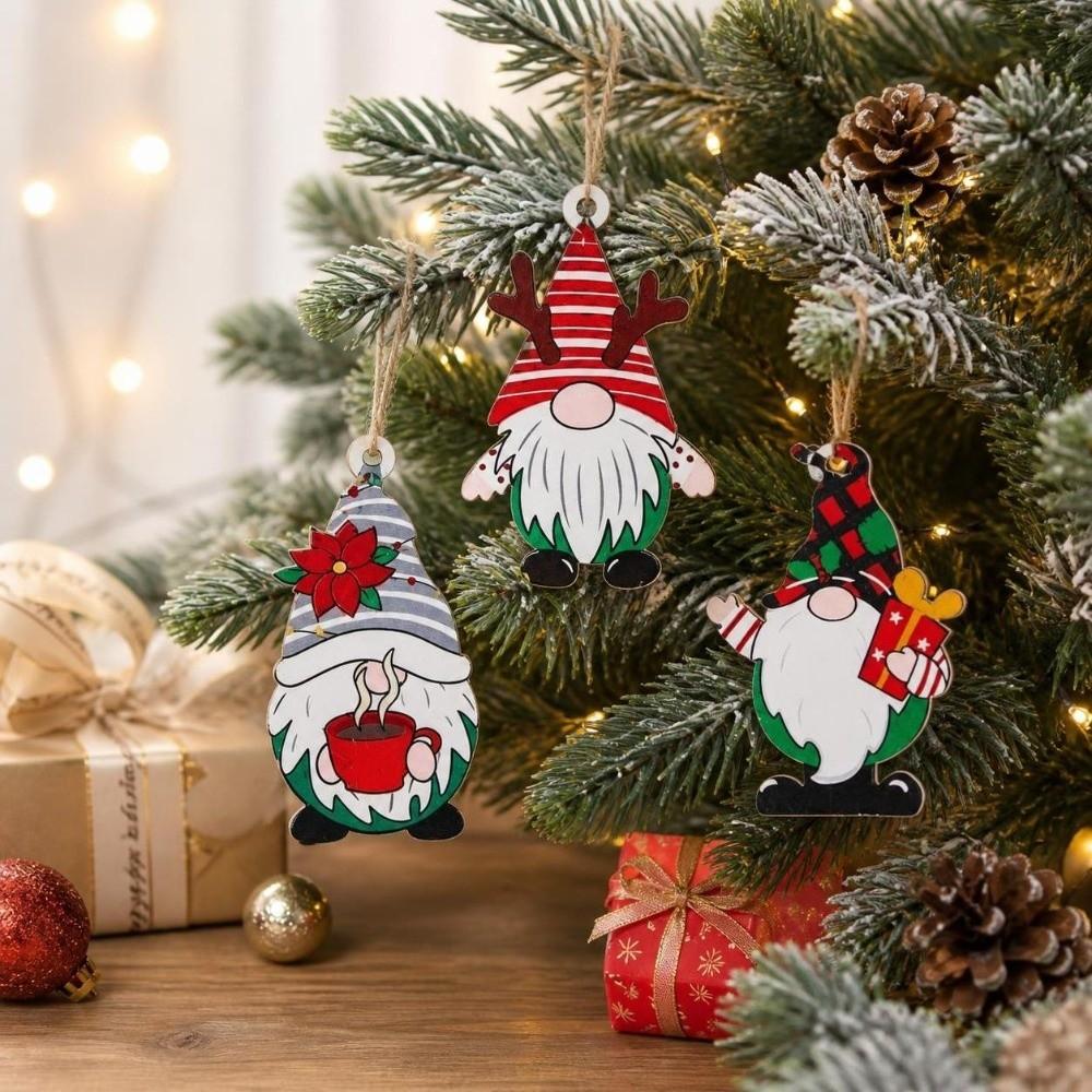 3 Pcs 2D Flat Christmas Tree Ornaments Wooden Christmas Decor Xmas Hanging Pendant Christmas Tree