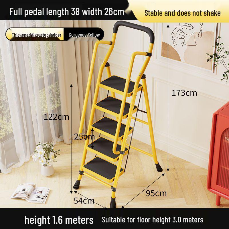 Multi-functional Indoor Folding Ladder with Handrails and Widened Pedals - Four to Five Steps for Home and Dorm Use