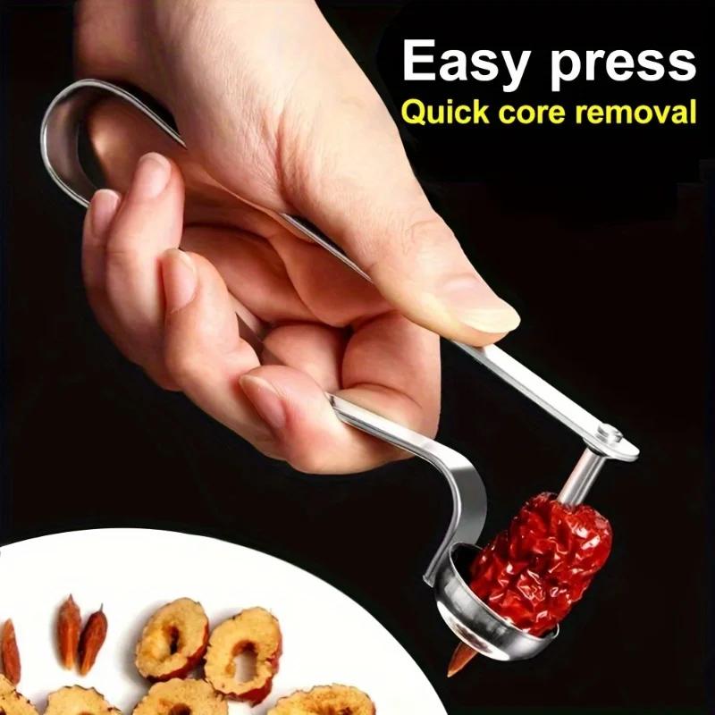 Stainless Steel Cherry Pitter & Red Date Seed Remover - One-Handed Easy Press Kitchen Tool for Quick Core Removal,Durable & Easy